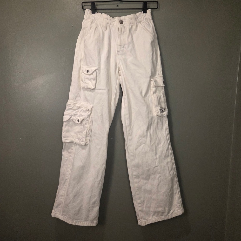 BDG‎ Women's Wide Leg Cargo Jeans Size 25 White Elastic Waist Streetwear Skater